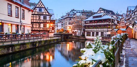 Buildings in Strasbourg covered in snow