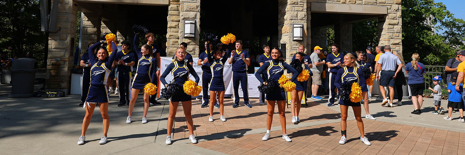 UToledo cheerleaders at the William and Carol Koester Alumni Pavilion